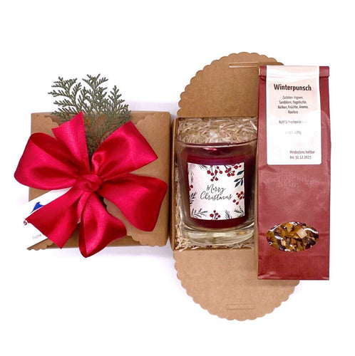 Weihnachtsbox Mini mit Duftkerze und Winterpunsch