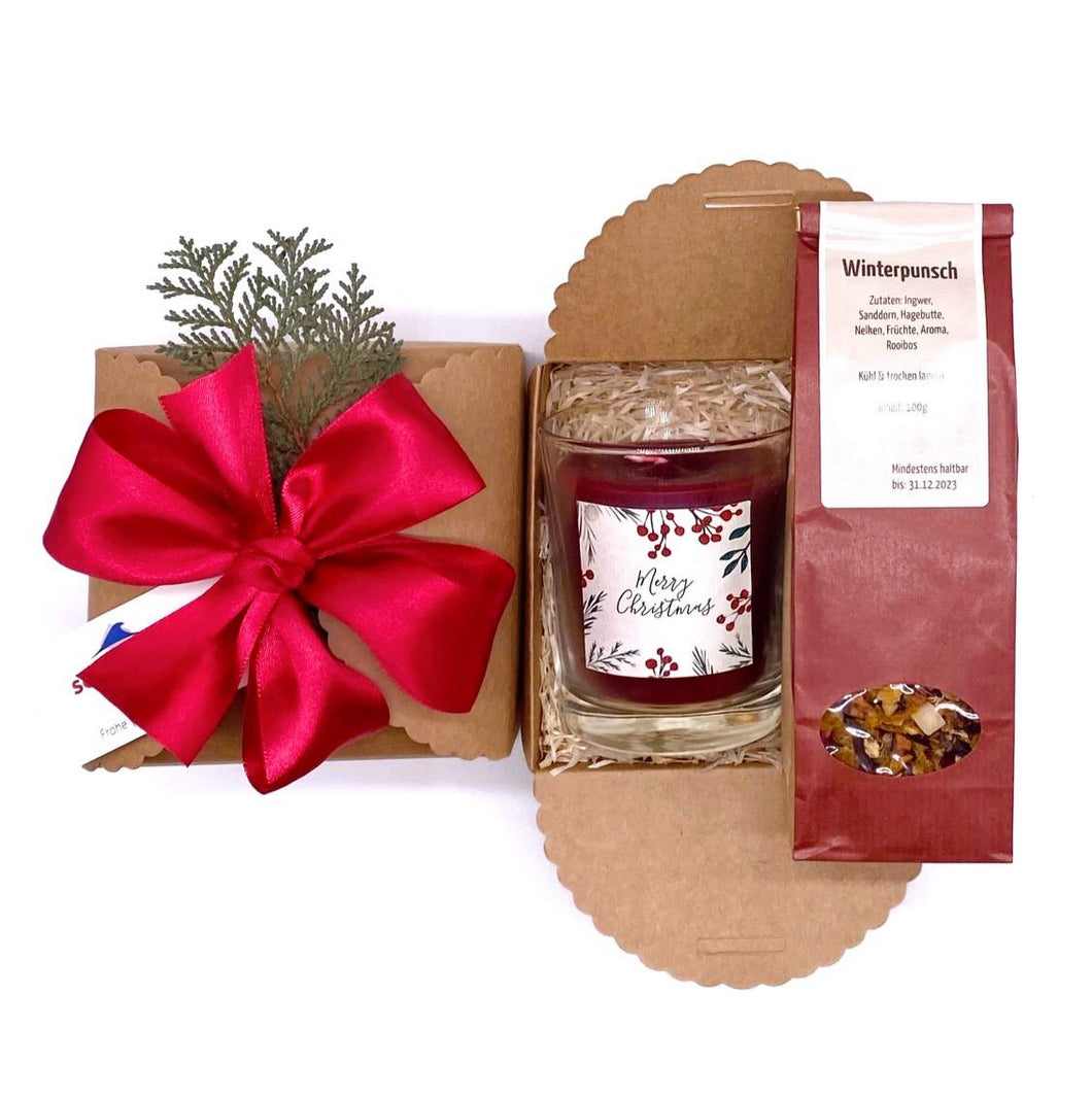 Weihnachtsbox Mini mit Duftkerze und Winterpunsch