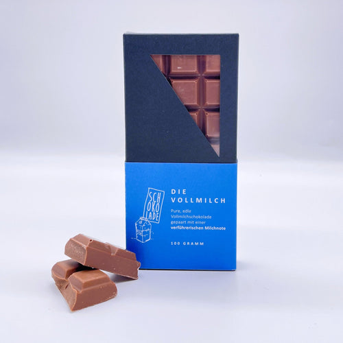 Vollmilchschokolade mit blauer Banderolle